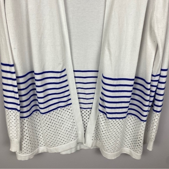 89th & Madison Open Front Rayon Blend Striped Cardigan Large White - Picture 11 of 11